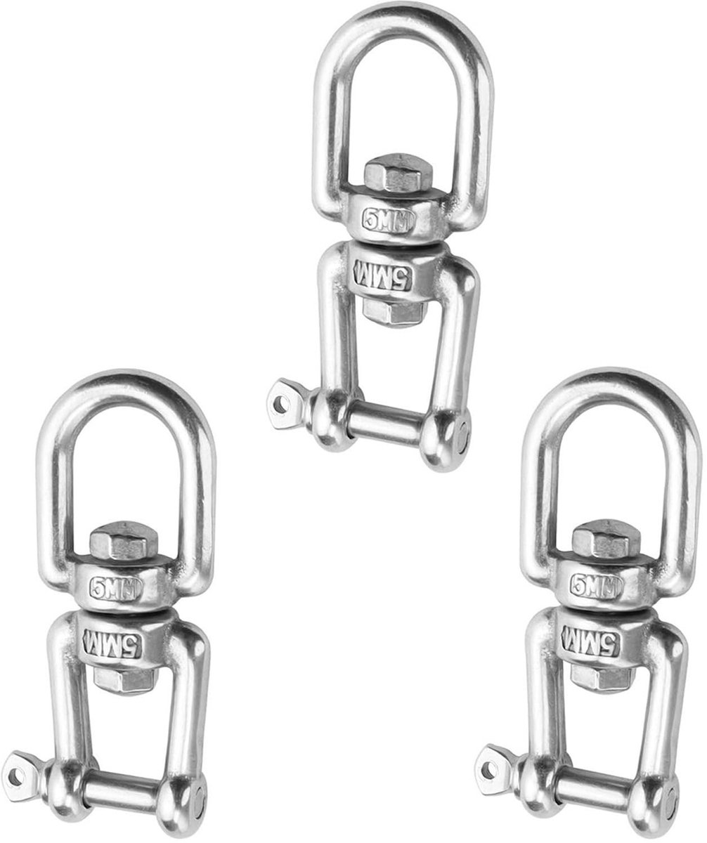 Dailygoods- Karabijnhaak 360° draaibaar - Draaibare Musketonhaak - Schommelhaak - RVS Ring - Belastbaar tot 100 kg - Eenvoudig te installeren - Plafondhaak