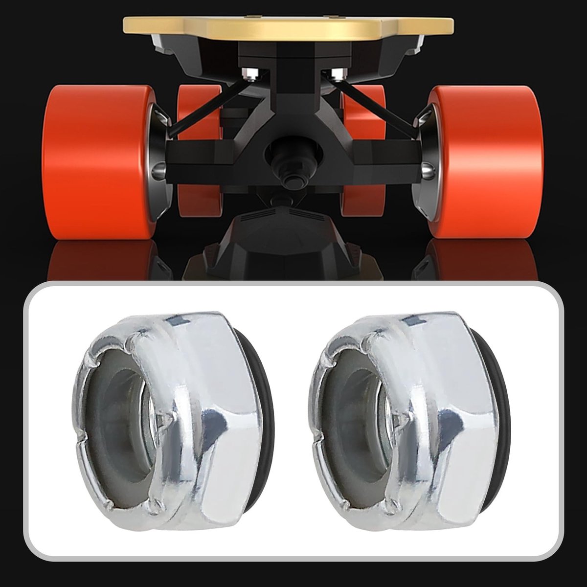 Dailygoods- Skateboard Moeren Set - 8 Stuks M8 - Inclusief 16 Zwarte Wasringen - Betrouwbare Borgmoeren - Stabiele Pasvorm - Metaal Materiaal - Skateboard Onderdelen