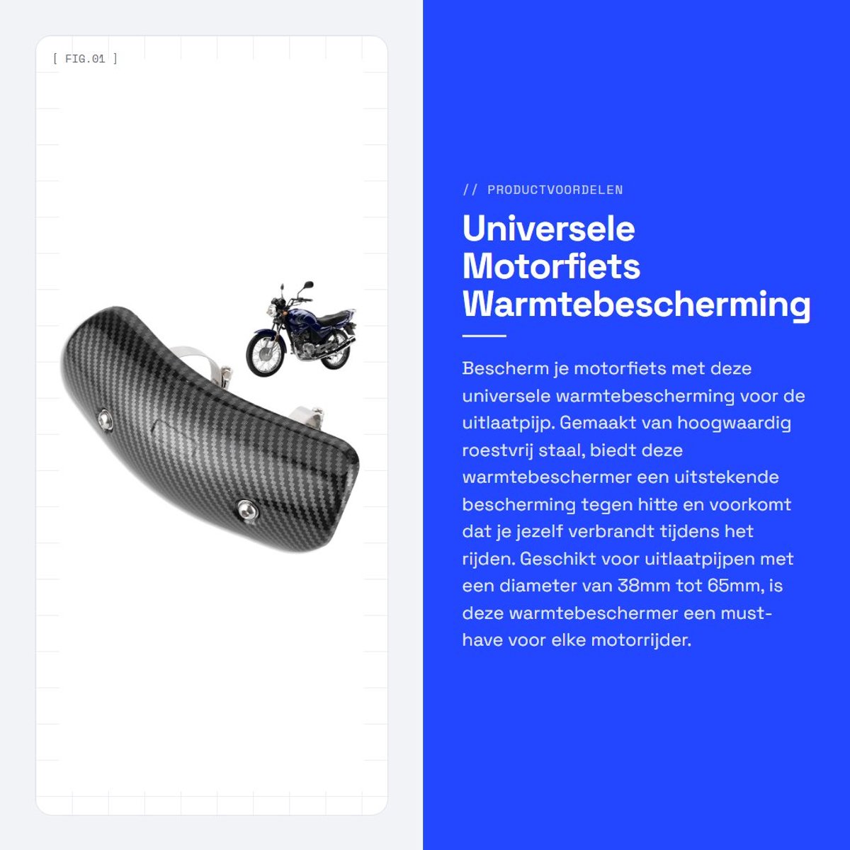 Dailygoods- Uitlaatbescherming Roestvrij Staal - Universele Motor Uitlaatbescherming - Warmtebescherming - Schokbestendig - Inclusief Bevestigingsmaterialen - Geschikt voor 38mm-65mm Diameter - Uitlaatkap