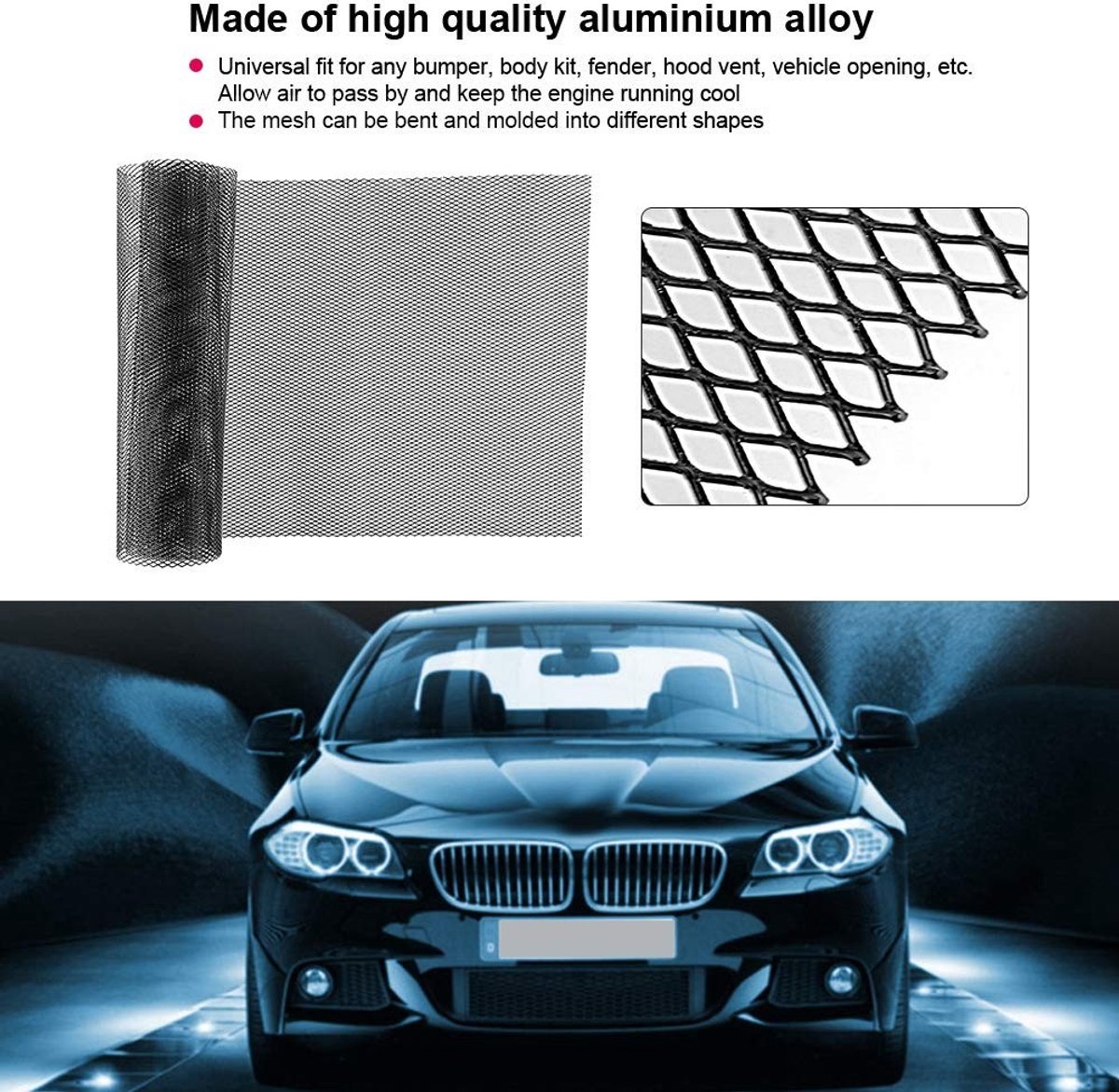 Dailygoods- Radiatorgrill Universeel - Bescherming tegen vuil - Grillnet 100x33 cm - Duurzaam en eenvoudig te snijden - Geschikt voor auto - Beveiliging voor koelers - Grille