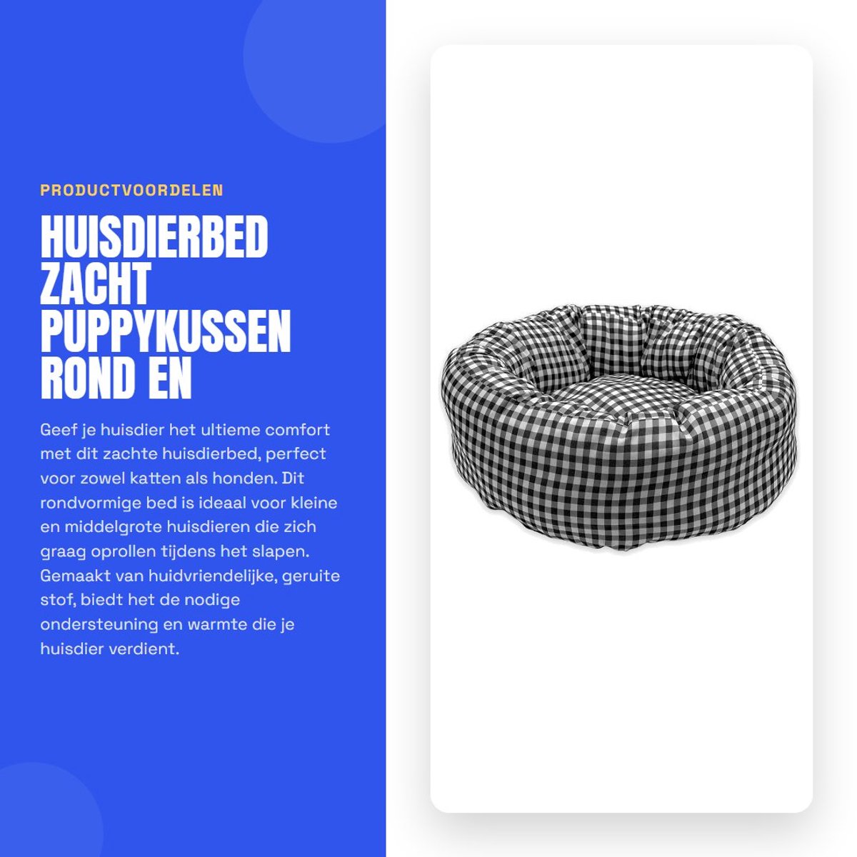 Dailygoods- Hondenbed Zacht - Huisdierbed - Ronde Vorm - Antislip Onderkant - Verhoogde Rand - Ø 35 cm - Dierenmand