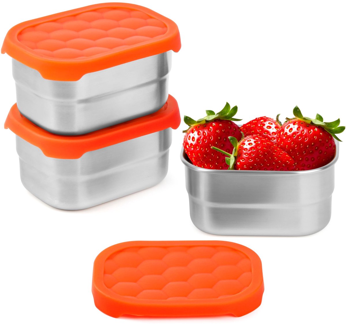 Dailygoods- Snackcontainers 230 ml - Roestvrij Stalen Containers - Siliconen Deksels - Lekvrije Lunchbox Set - Compact en Draagbaar - Voedsel Opslag
