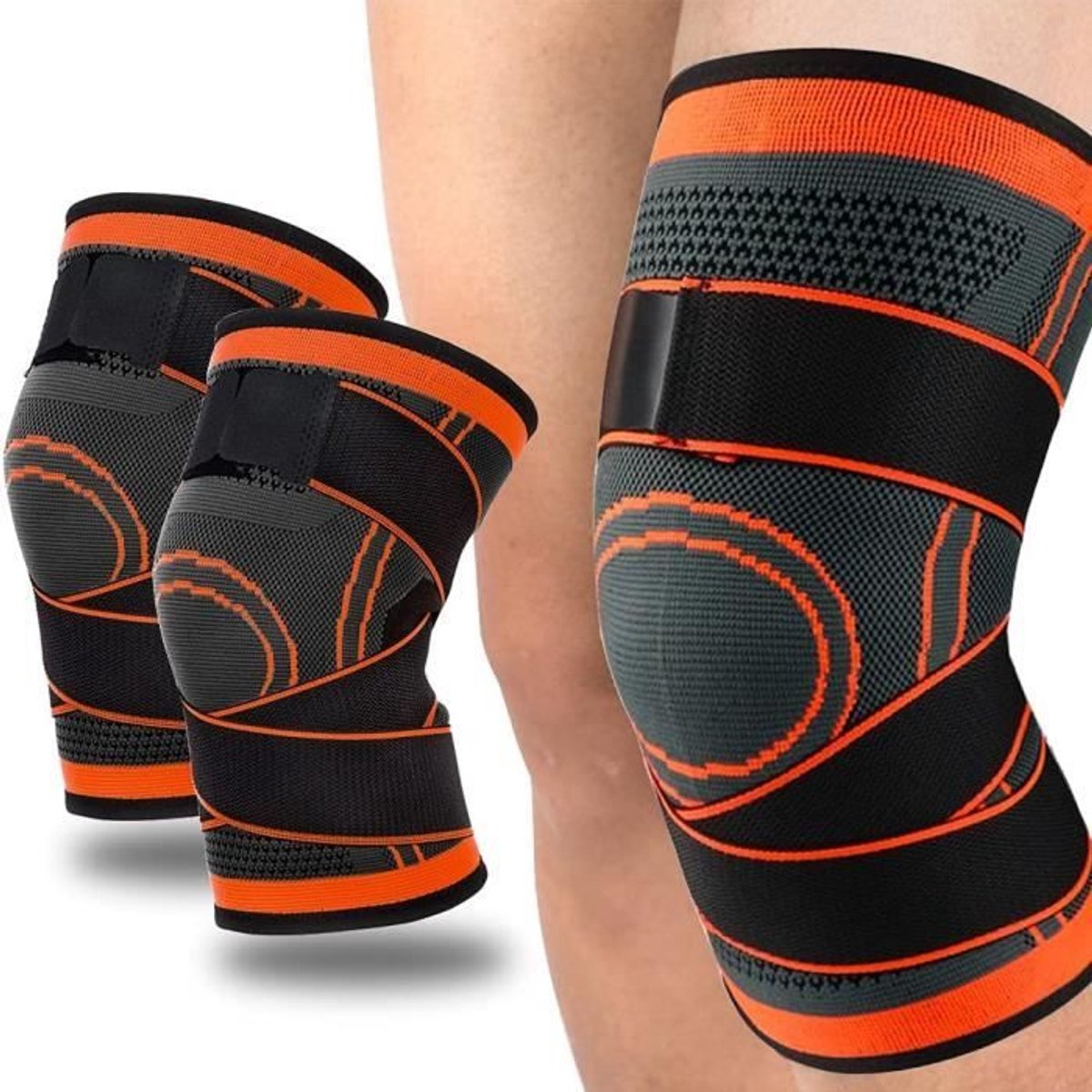 Sportieve compressie kniebrace - Verstelbaar - Comfortabel en ademend - Maat L - Oranje