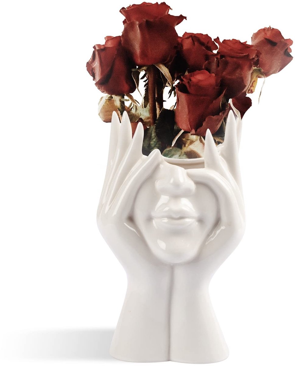Dailygoods- Gezicht Vaas Hoogwaardige Keramiek - Decoratieve Vaas - Moderne Boerderij Tafel - Duurzaam - Uniek Ontwerp - Ideaal voor Bloemen