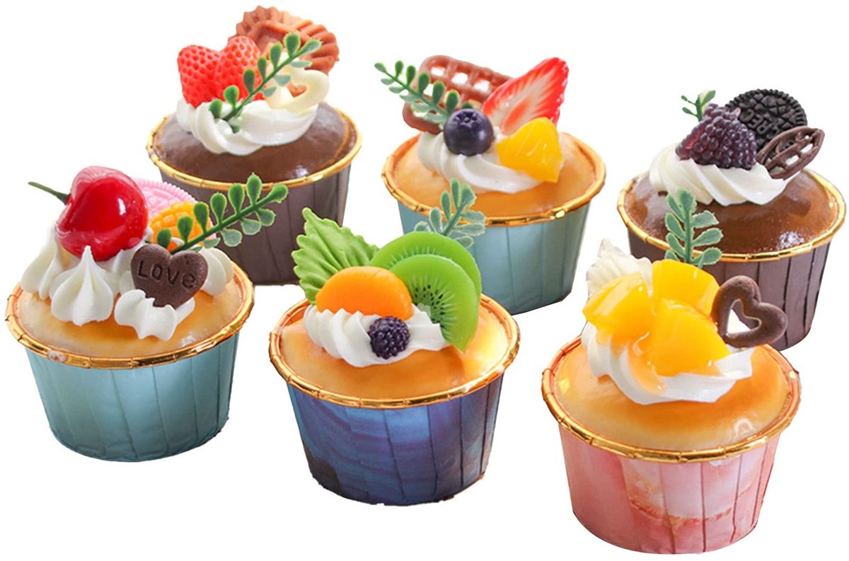 Dailygoods- Nep-Cupcakes 6 Stuks - Levensechte Kunstmatige Cupcake-modellen - Realistisch Ontwerp - Duurzaam PVC - Decoratie/Fotografie - Hoogwaardige Details - Decoratieve Cupcakes