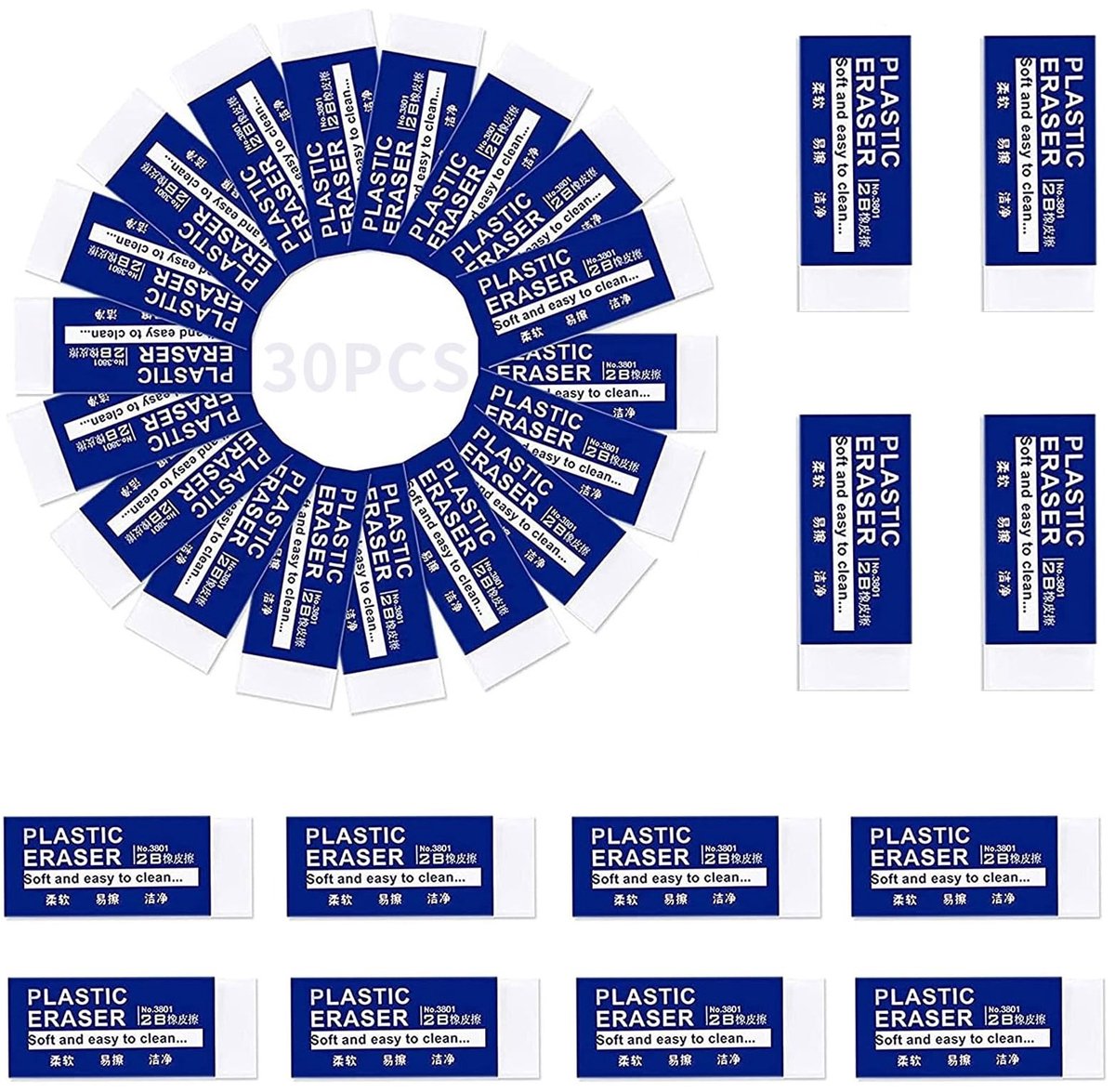 Dailygoods- Gumset 30 Stuks - Zachte 2B-gummen - Duurzaam Rubber - Compact Ontwerp - Latexvrij - Ideaal voor Kinderen - Gummetjes
