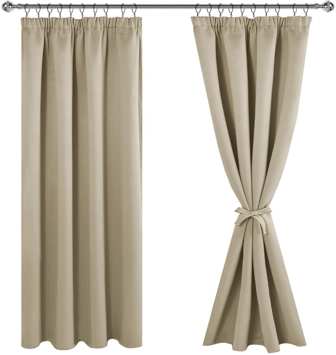 Dailygoods- Verduisteringsgordijnen set van 2 - Ondoorzichtig - Thermogordijnen - H 183 x B 167 cm - Taupe - 100% polyester - Gordijnen
