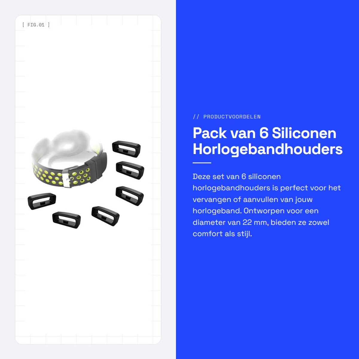 Dailygoods- Horlogebandlus Pack van 6 - Siliconen Horlogebandlus - Horlogebandhouder - Diameter 22 mm - Zwarte Horlogeband - Comfortabele Winkelervaring