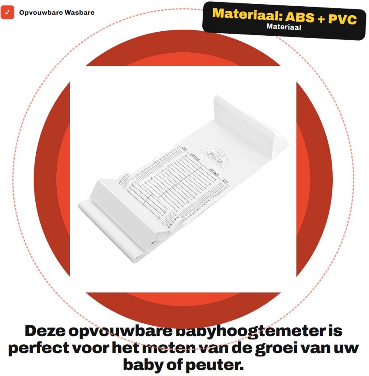 Dailygoods- Babymeetmat Opvouwbaar - Hoogteliniaal - Babyhoogtemeting - Nauwkeurige Meting - Huidvriendelijk Materiaal - Geschikt voor Thuis en Professioneel Gebruik - Groeimeter