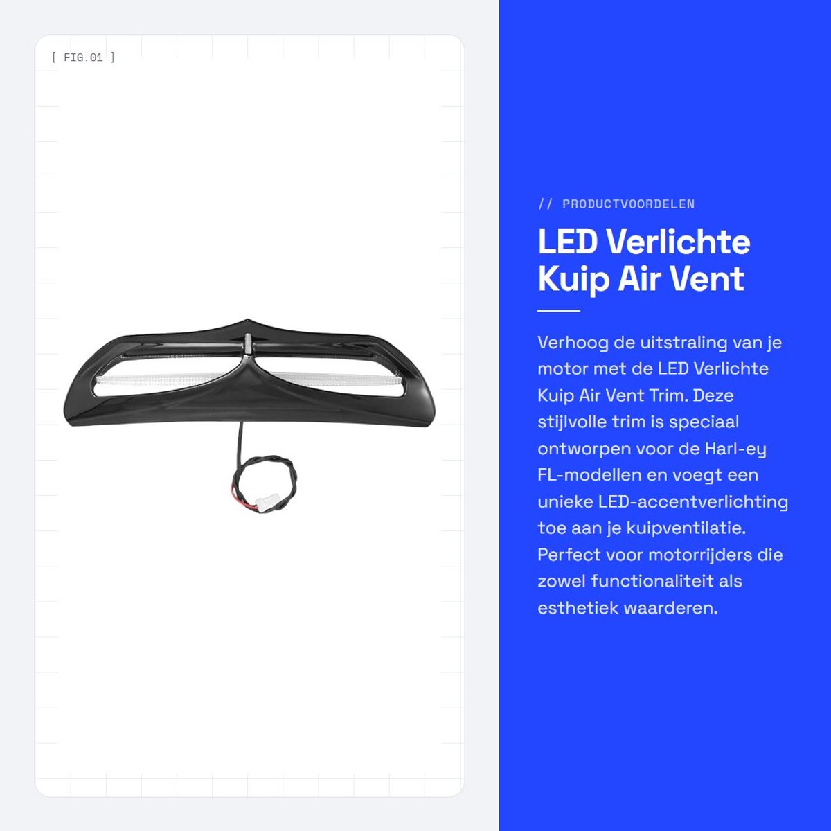 Dailygoods - LED Verlichte Kuip Air Vent Trim - Accent Lichten - Zwart - Geschikt voor Harl-ey FL-modellen - Perfecte afwerking voor je motor