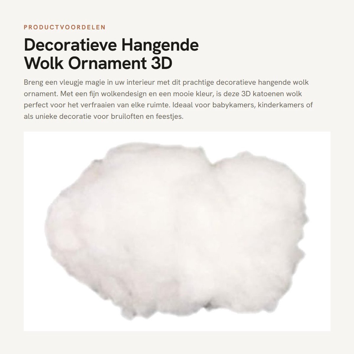 Dailygoods - Decoratieve Hangende Wolk Ornament - 3D Katoenen Rekwisieten - Interieur Decoratie - 30 cm - Droomachtig - Perfect voor Baby- en Kinderkamer