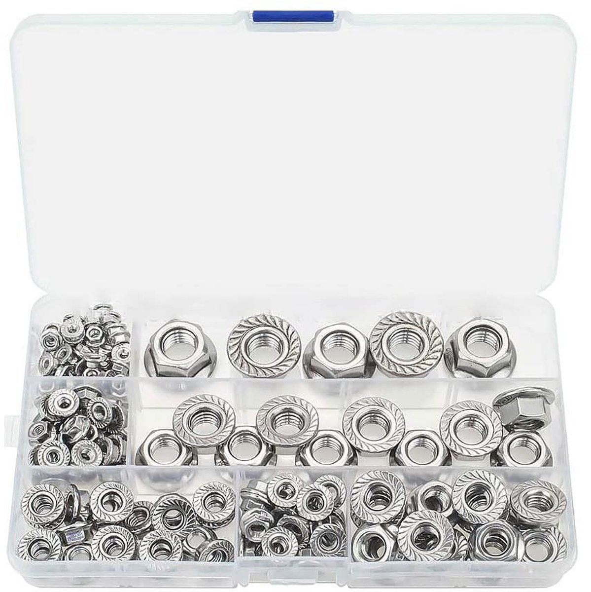 Dailygoods- Zeskantmoer Set 150 Stuks - Roestvrij Staal - Zink Gecoat - Nylon Insert Borgmoeren - Stevige Opslagdoos - Duurzaam en Praktisch - Moeren