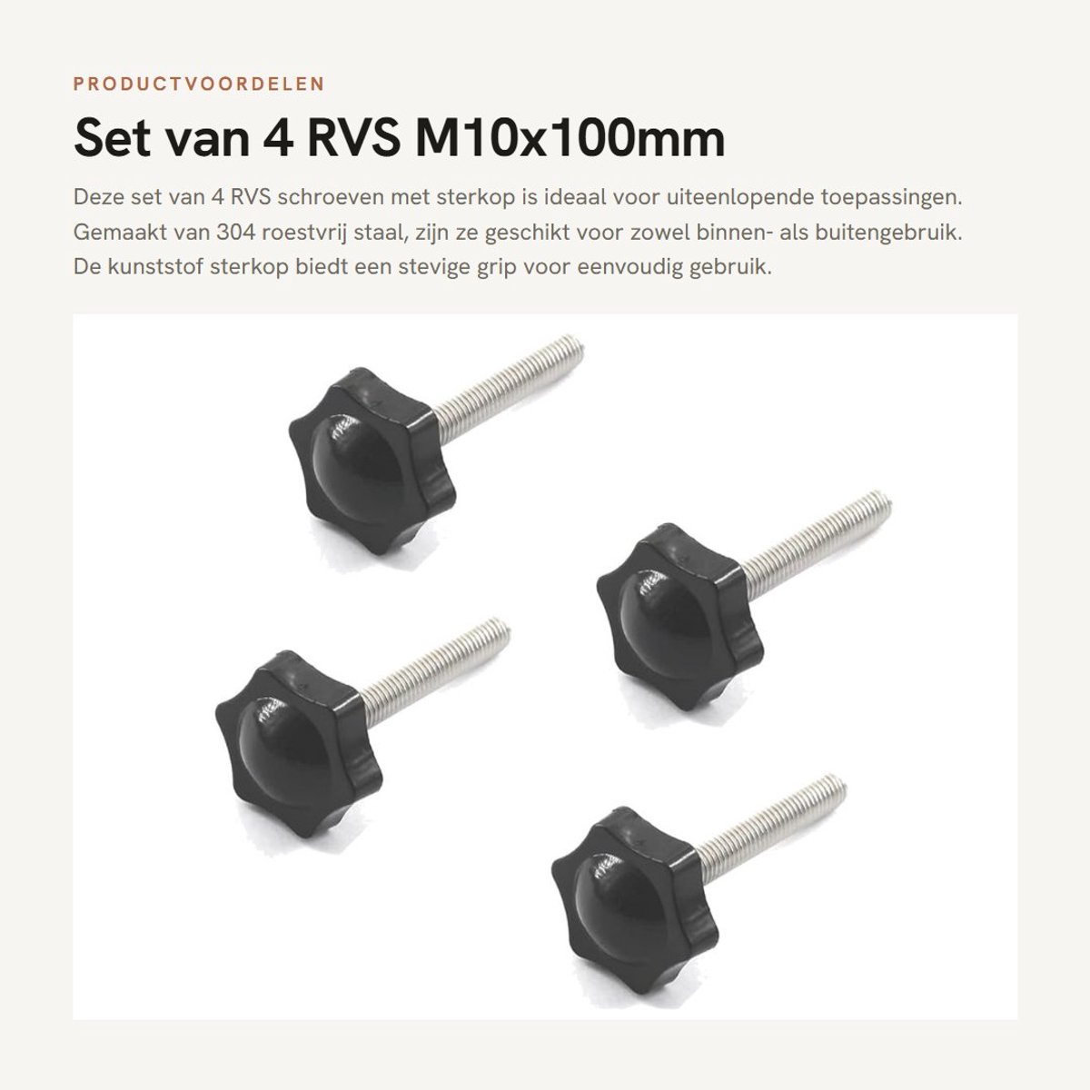 Dailygoods- Handknop Sterkop 38mm - Aanscherping Schroef - M10 Draad 100mm - Roestvrij Staal - Kunststof - Duurzaam en Eenvoudig te Installeren - Schroefknop