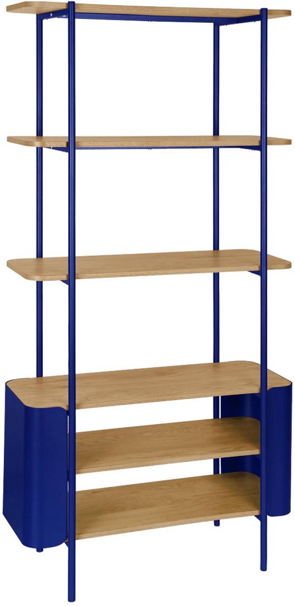 sweeek - Open kast 6 niveaus gebogen metaal en houtdecor 80 x 33,8 x 172cm - molto