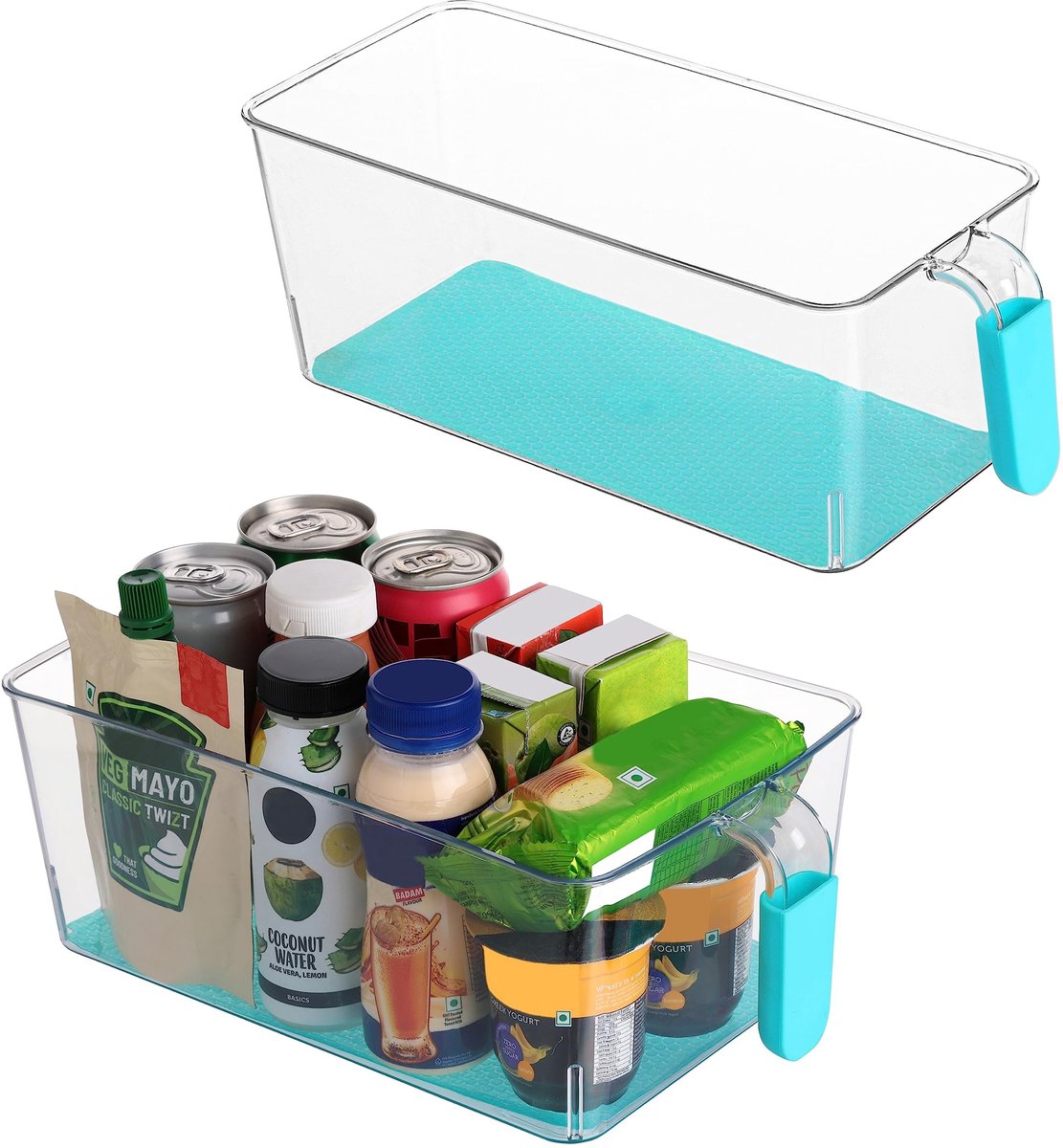 Dailygoods- Koelkastopbergcontainers 2-Pack - Duurzaam - Antislip - Handvatten - Doorzichtig - Ideaal voor kruiden en sauzen - Opbergdozen