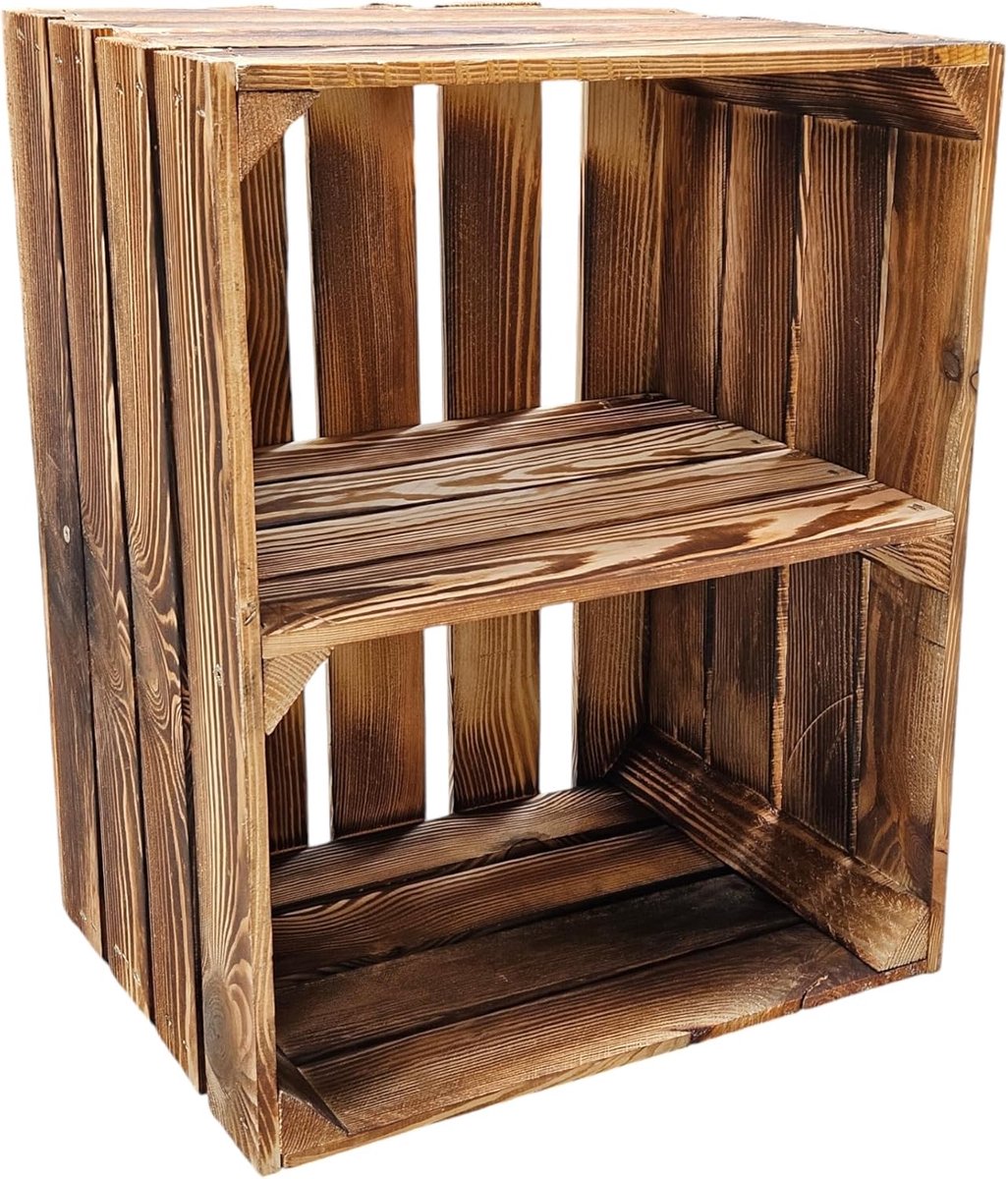 Houten Kisten - Opbergbakken - Decoratief Opbergen - Gevlamde Afwerking - 40x30x25 cm - Natuurlijk Hout