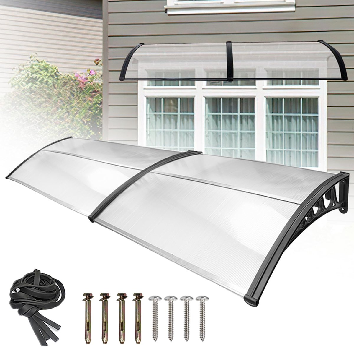 Voordeur Luifel - Regendak Buiten - Bescherming Tegen Regen - Transparant Polycarbonaat - 100 x 200 cm - Transparant