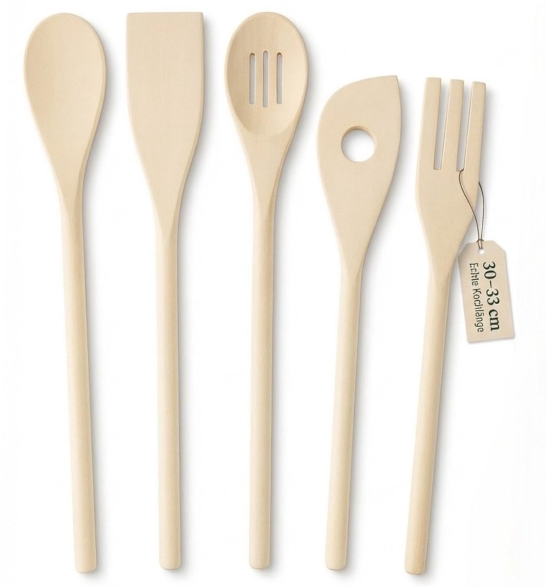 MTTproducts- Keukengerei Set 5-delig - Houten Keukengerei - Kooklepelset Natuurlijk - Hittebestendig - Duurzaam - 30-33 cm - Keukenhulpmiddelen