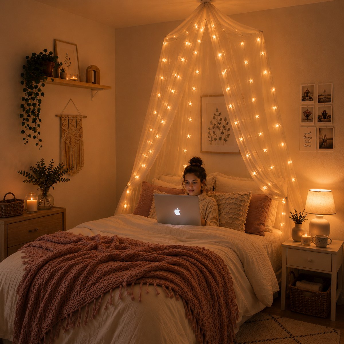 Lynn's Led Sterretjes Lichtsnoer - 10 meter - 80 Lichtjes - Warm Wit - Batterij - Slaapkamer