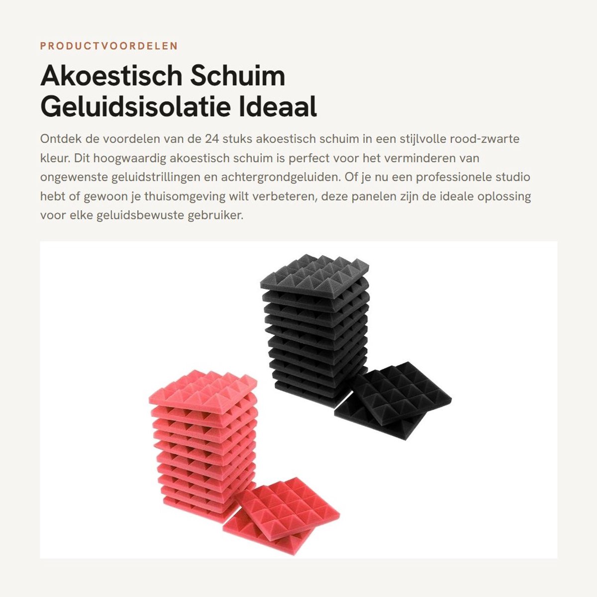 Dailygoods- Akoestisch Schuim 24 Stuks - Geluidsisolatie - Geluidsdemper - Noppenschuim - Akoestische Panelen - 25x25x5cm