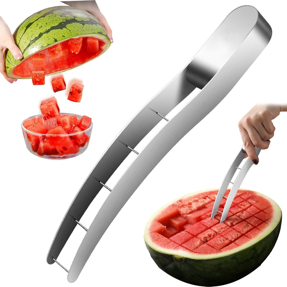 Dailygoods- Meloensnijder roestvrij staal - Multifunctioneel Keukenapparaat - Fruitsnijder - Watermeloenmes - Ananassnijder - Snijder voor Cantaloupe/Papaja