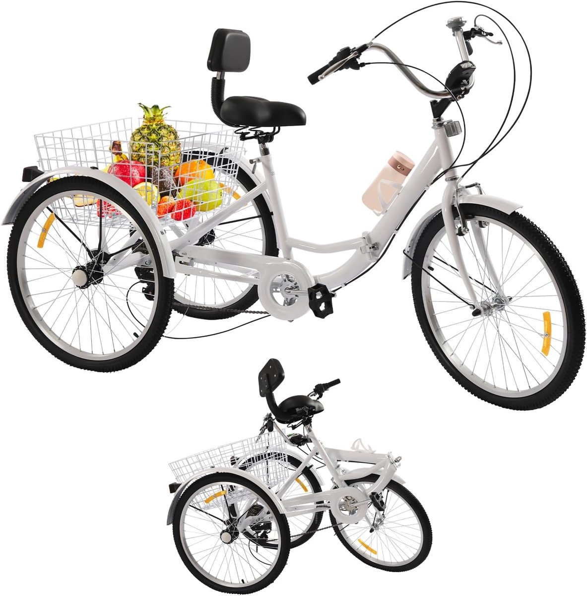 Driewieler Volwassenen - Comfortabele Fiets - Boodschappen Vervoeren - 7 Versnellingen - 24 Inch Wielen - Wit
