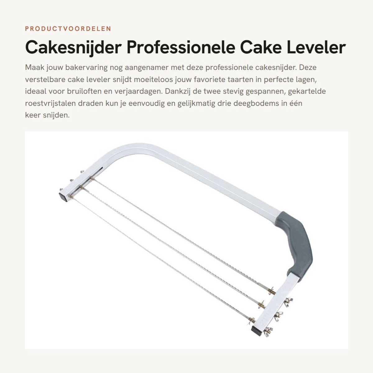 Dailygoods- Cakesnijder Professionele Verstelbare - Taartsnijder met 3 Draden - Roestvrij Stalen Cutter - Voor Bruiloft/Verjaardag - Eenvoudige Hoogteverstelling
