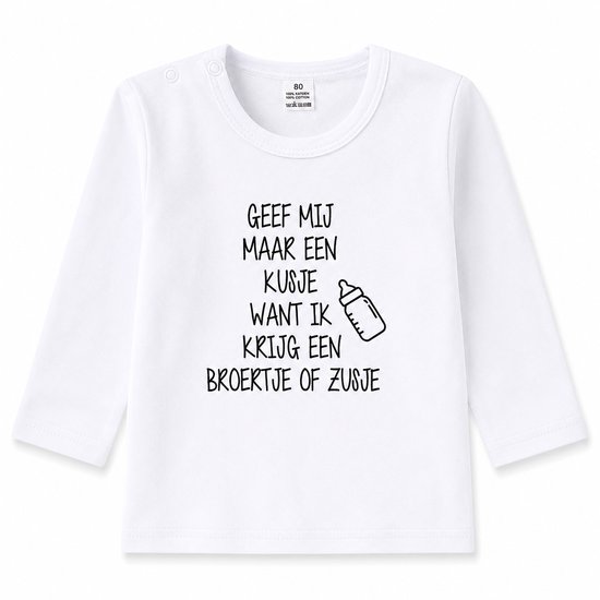 Shirt Aankondiging zwangerschap kusje broertje zusje Ik word grote zus | lange mouw | wit | maat 86 zwangerschap aankondiging bekendmaking Baby big sis sister
