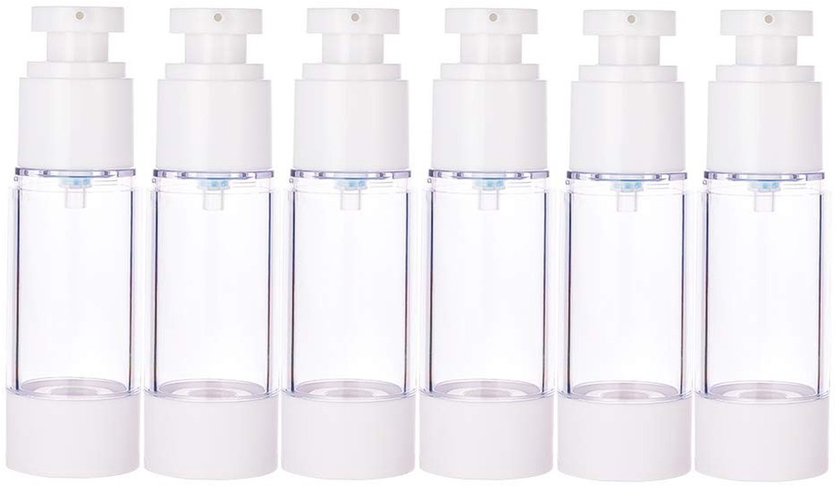 Dailygoods- Pompflessen 6 stuks - Navulbare Kunststof - Luchtloze Vacuümpomp - Persflessen voor Lotion/Parfum - Etherische Olie/Foundation - Vloeibare Toner - Fles