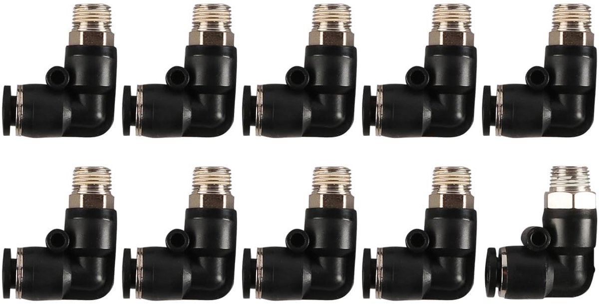 Allecto - Pneumatisch Slangconnector - 6mm Hoekverbinder - Geschikt voor Industrie - Draad 1/8 NPT - Slangverbinding - Hoogwaardige materialen - Du...