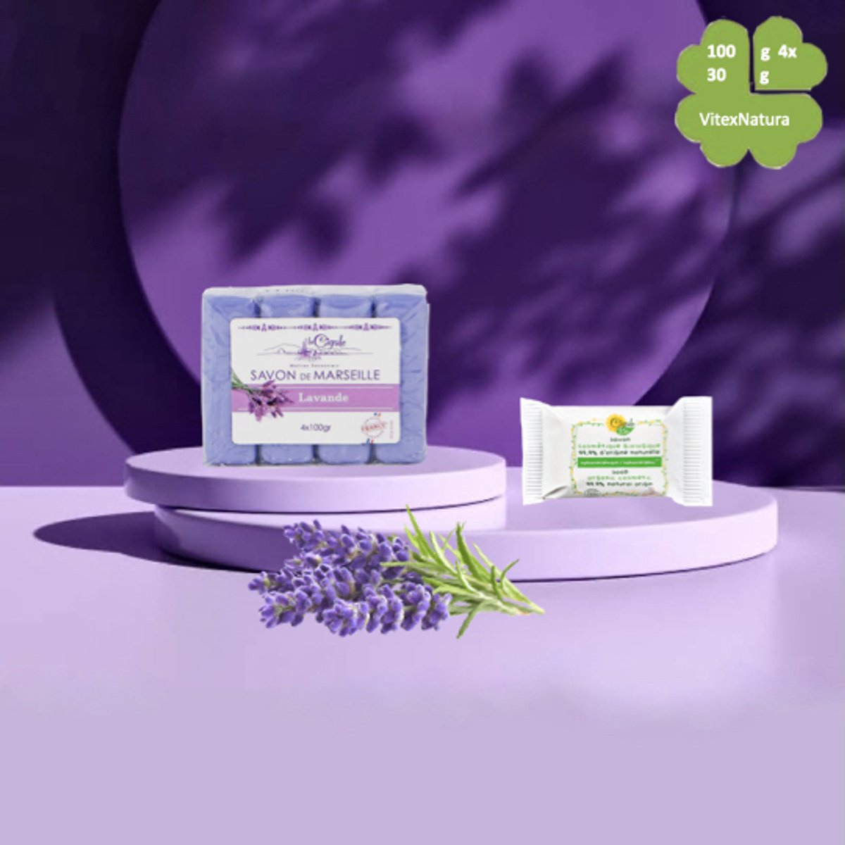 La Cigale 4x100g Glycerine Lavendel Marseillezeep | GRATIS hypoallergeen zeepje