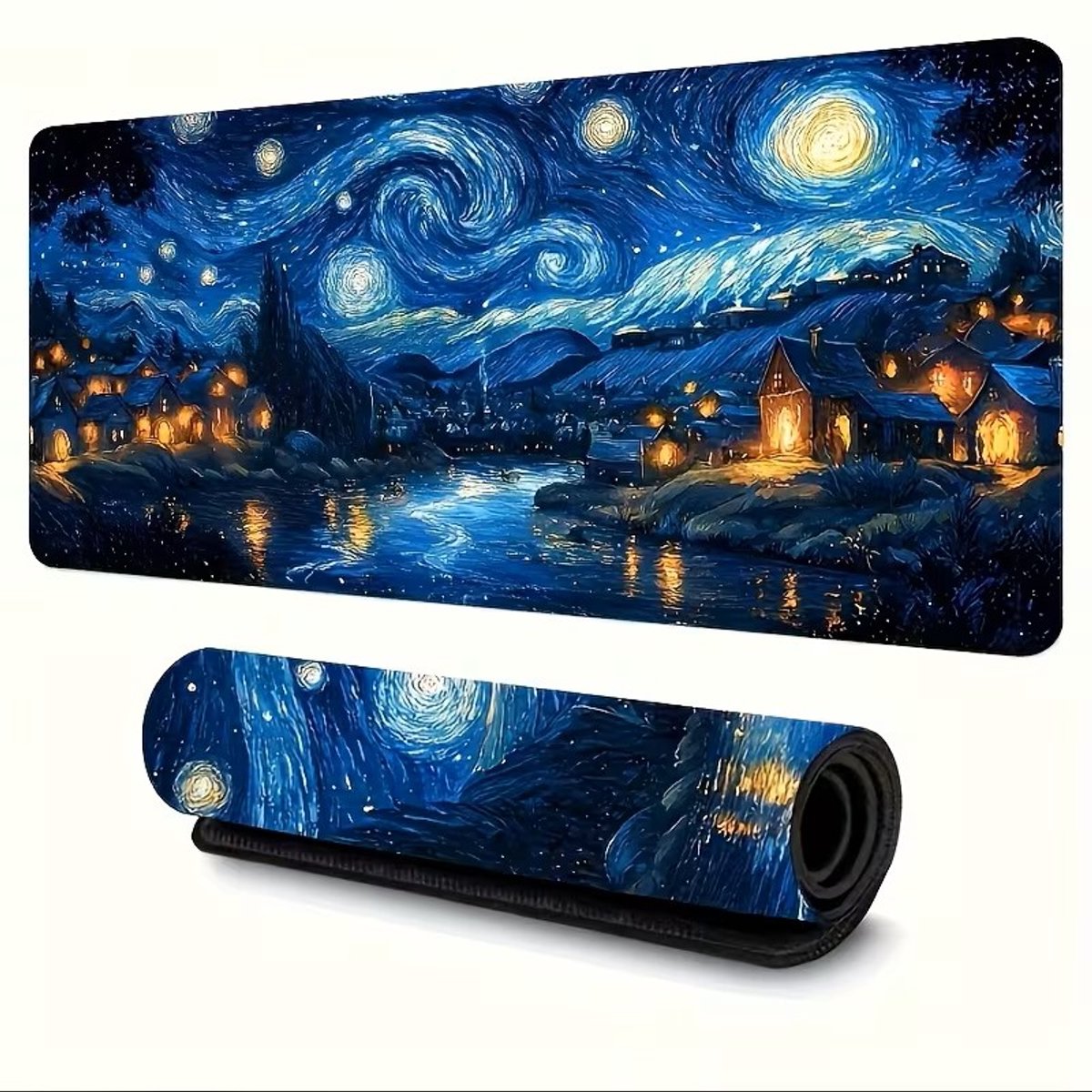Bureau Onderlegger 30x80 cm - De sterrennacht Vincent van Gogh Design - Starry Night - Gaming Mousepad – Antislip Bureau Mat – Groot Muis Mat voor Laptop & PC