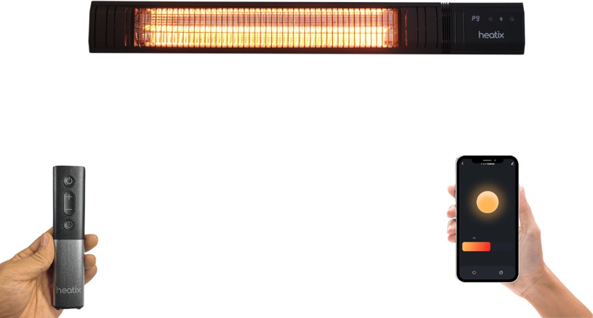 Smart Carbon Fiber Heater 2000W – Wandmodel Terrasverwarmer - Heatix - IP65 - 9 Standen - Sfeervol warm licht