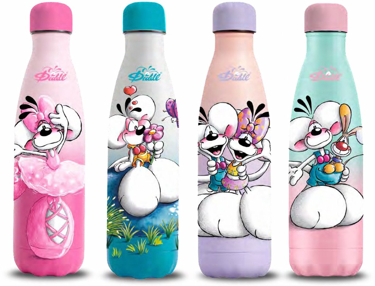 Diddl - 1 drinkfles - roestvrijstaal - hersluitbaar en lekvrij - 0,5L - Diddl Diddlina Pimboli
