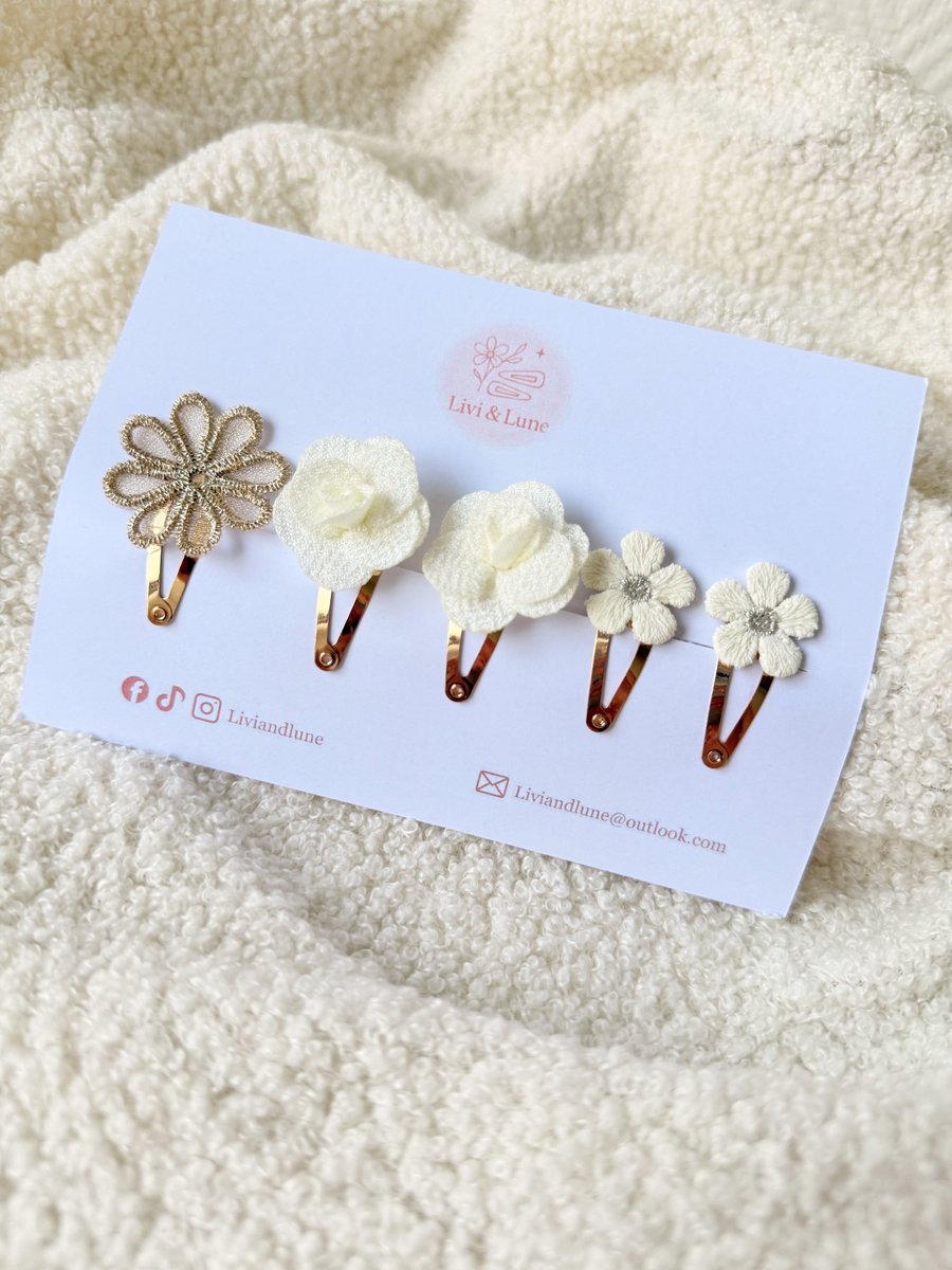 Livi Lune Haarspeldjes Meisjes Set Bloemen Rozen Wit Cremé Goud