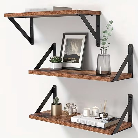 Foto: Rixora zwevende wandplank set van 3 40cm houten boekenplank voor woonkamer keuken badkamer incl bevestigingsmateriaal