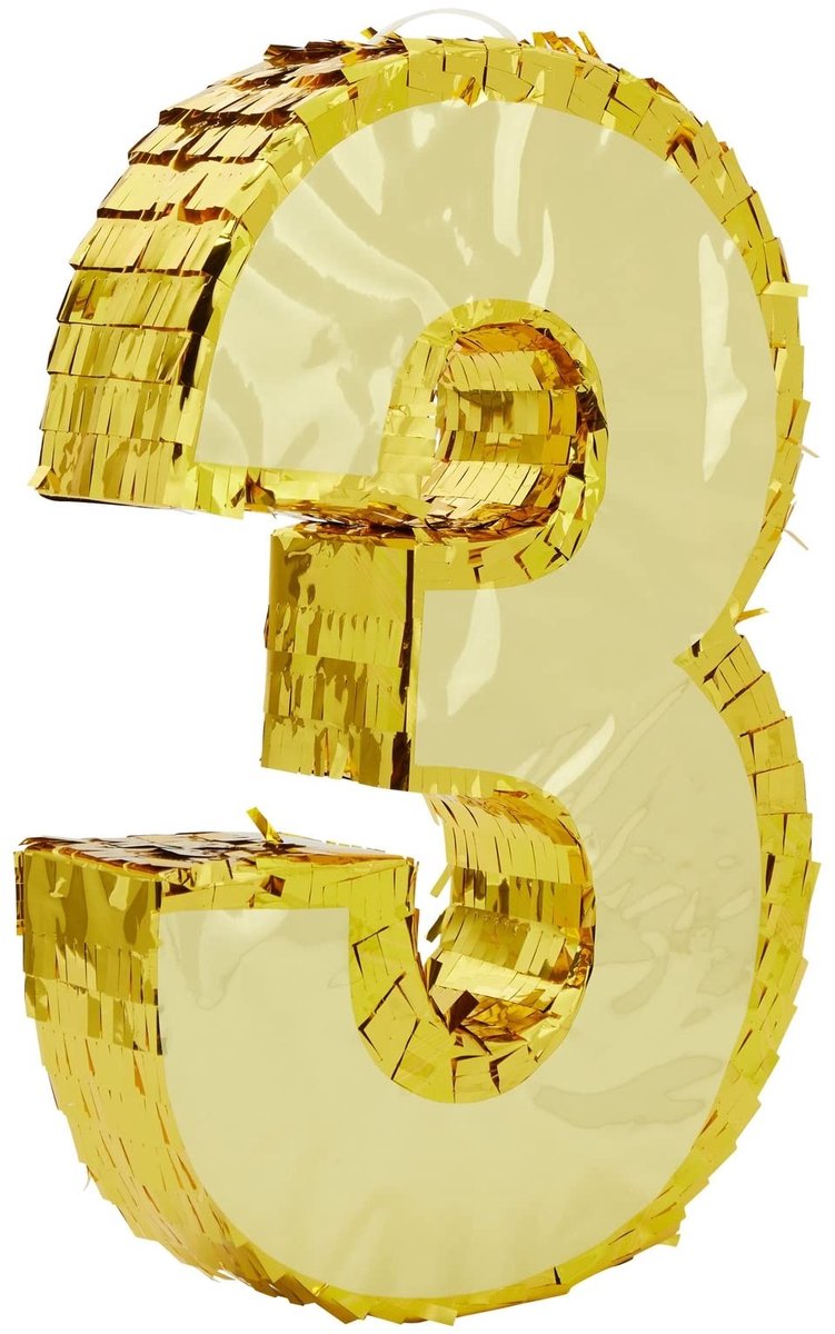 Byshayne - Pinata - Feestdecoratie - Gouden Folie - Groot formaat - Nummer 3 - Perfect voor verjaardagsfeesten - Ideaal voor kinderen