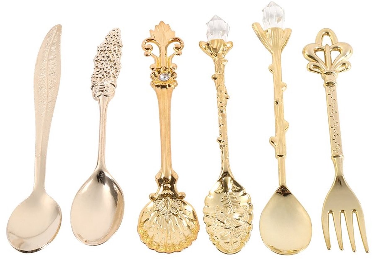 Byshayne - Vintage Dessertlepels - Retro Mini Lepels - Elegante Tafelaccessoires - Goudkleurig - Theelepels - Ideaal voor Desserts en Snacks - Set v...