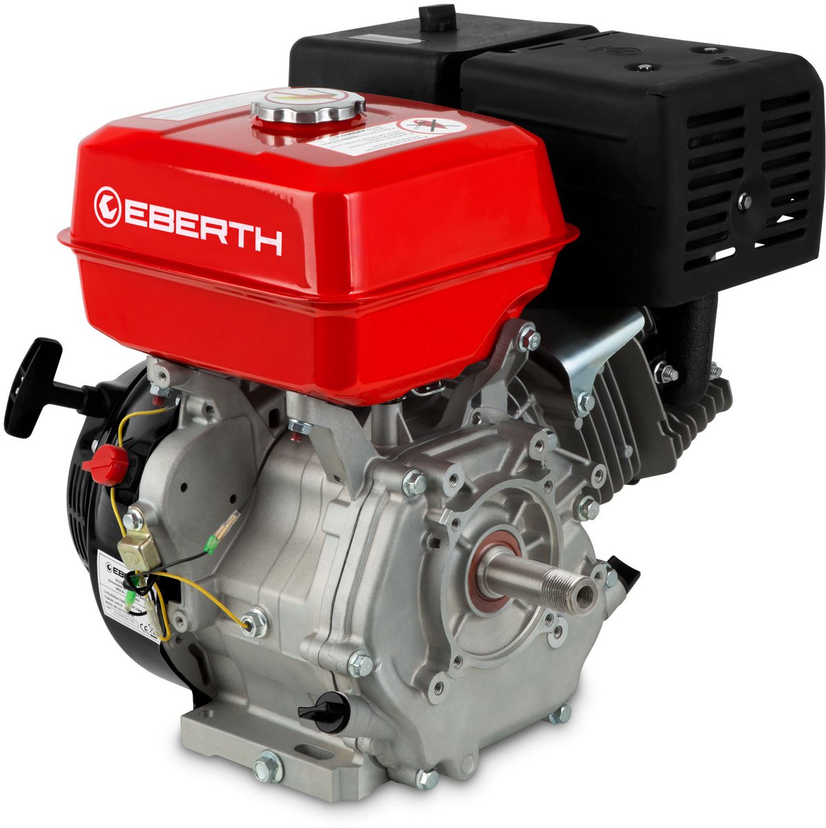 EBERTH 13 pk 9,56 kW benzinemotor met asdiameter 25,4 mm met AG, stationaire motor, kartmotor, aandrijfmotor met olie-onderbreker, 4-takt, 1-cilinder benzinemotor, cilinderinhoud 389 cc, luchtgekoeld, start met trekkoord