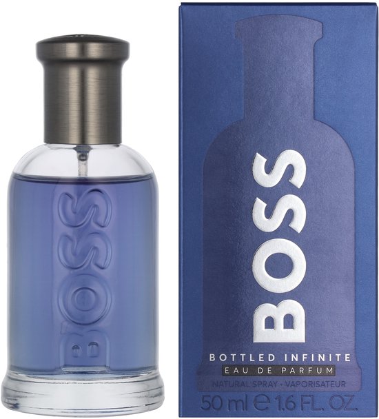 Hugo Boss Bottled Infinite Eau de Parfum 50 ml fles naast de bijpassende doos.