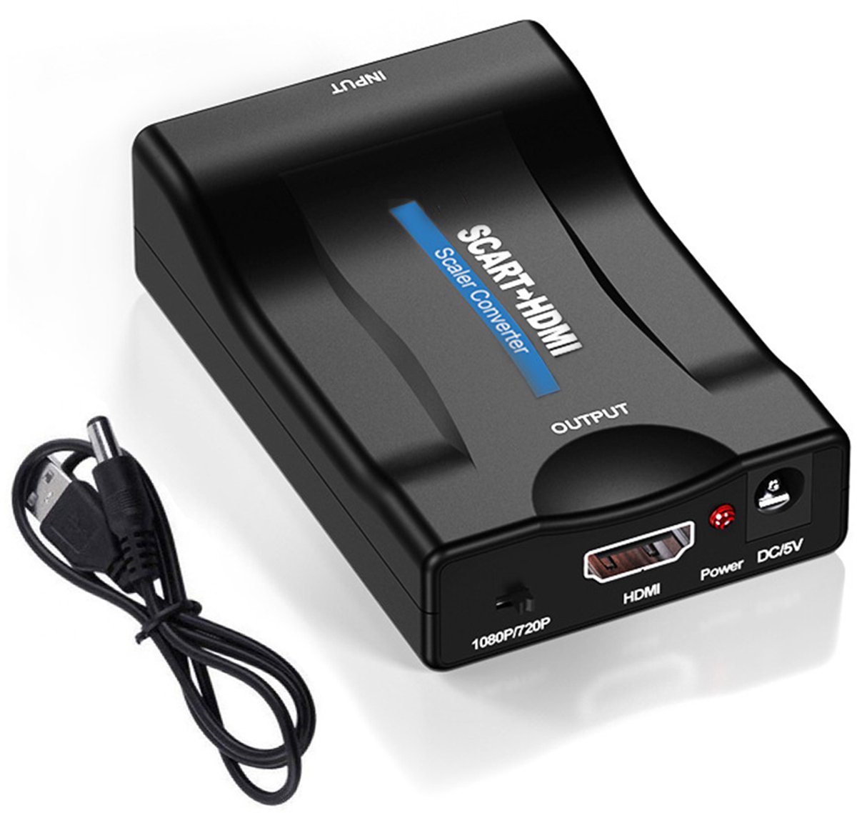 SCART naar HDMI Converter - HDMI Omvormer 1080p - Analoog naar Digitaal - HDMI Naar Scart Converter Adapter voor DVD, Videorecorder, Oudere Apparaten - Met Voedingskabel - Zwart