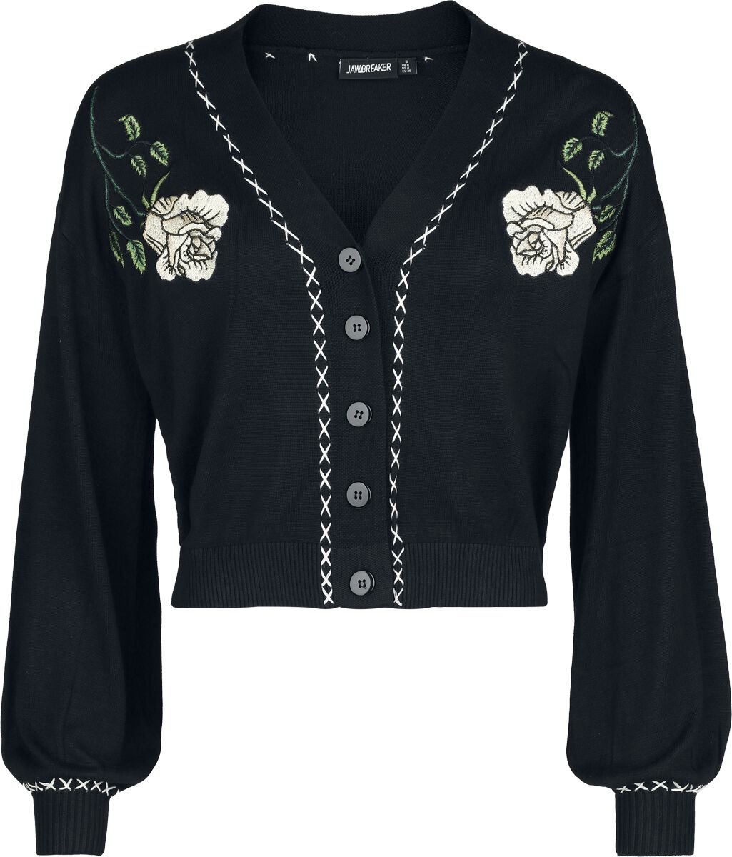 Jawbreaker White Rose Embroidered Oversized Cardigan Dames Cardigan - zwart - L