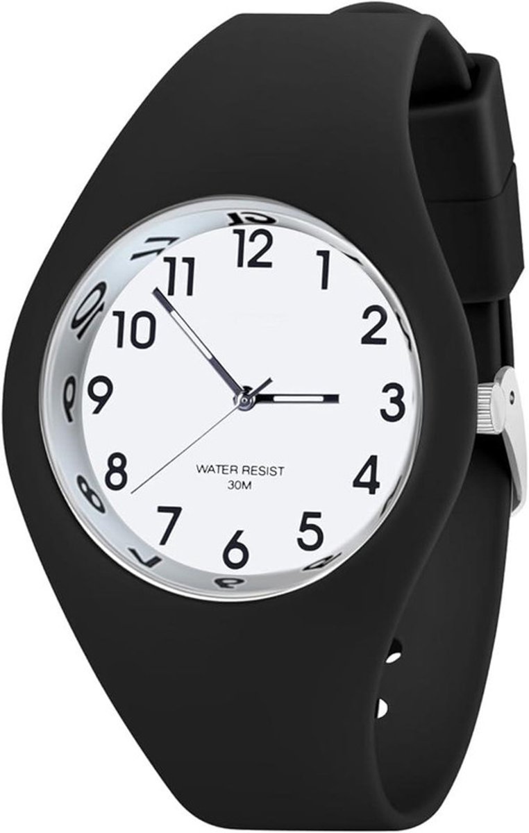 Dameshorloge met siliconen band, waterdicht analoog sporthorloge, analoog quartzhorloge voor dames, grote wijzerplaat, gemakkelijk af te lezen, modieus, stijlvol, eenvoudig voor vrouwen en meisjes,Zwart-wit