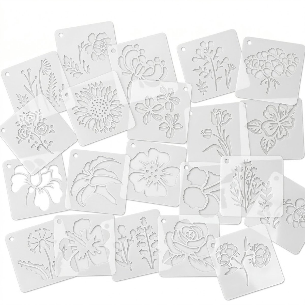 Wit kunststof hobby sjablonen set 20 stuks bloemen en planten patronen schilder sjabloon voor DIY decoratie muren hout canvas en knutselen herbruikbaar