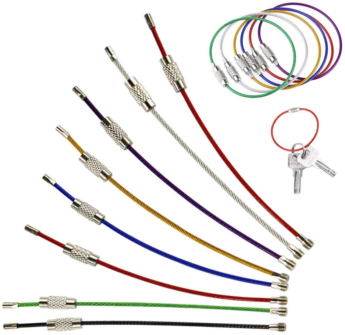 Seb3 - Sleutelhanger - Sleutelring - Kleurvol - Stalen Kabel - Duurzaam - Ideaal voor volwassenen - 20 stuks