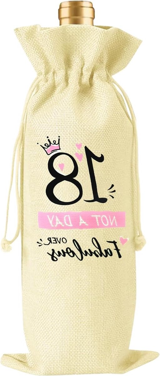 Herbruikbare Jute Wijnfles Tas met Trekkoord voor 18e Verjaardag, Perfecte Champagne Cadeau Tas voor Feestdecoraties en Wijnliefhebbers