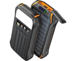 Sounix Solar Powerbank 30000 mAh – Powerbank zonneenergie 22.5W snellader – LED Indicatie – Zaklamp – Ingebouwde kabels – Zwart