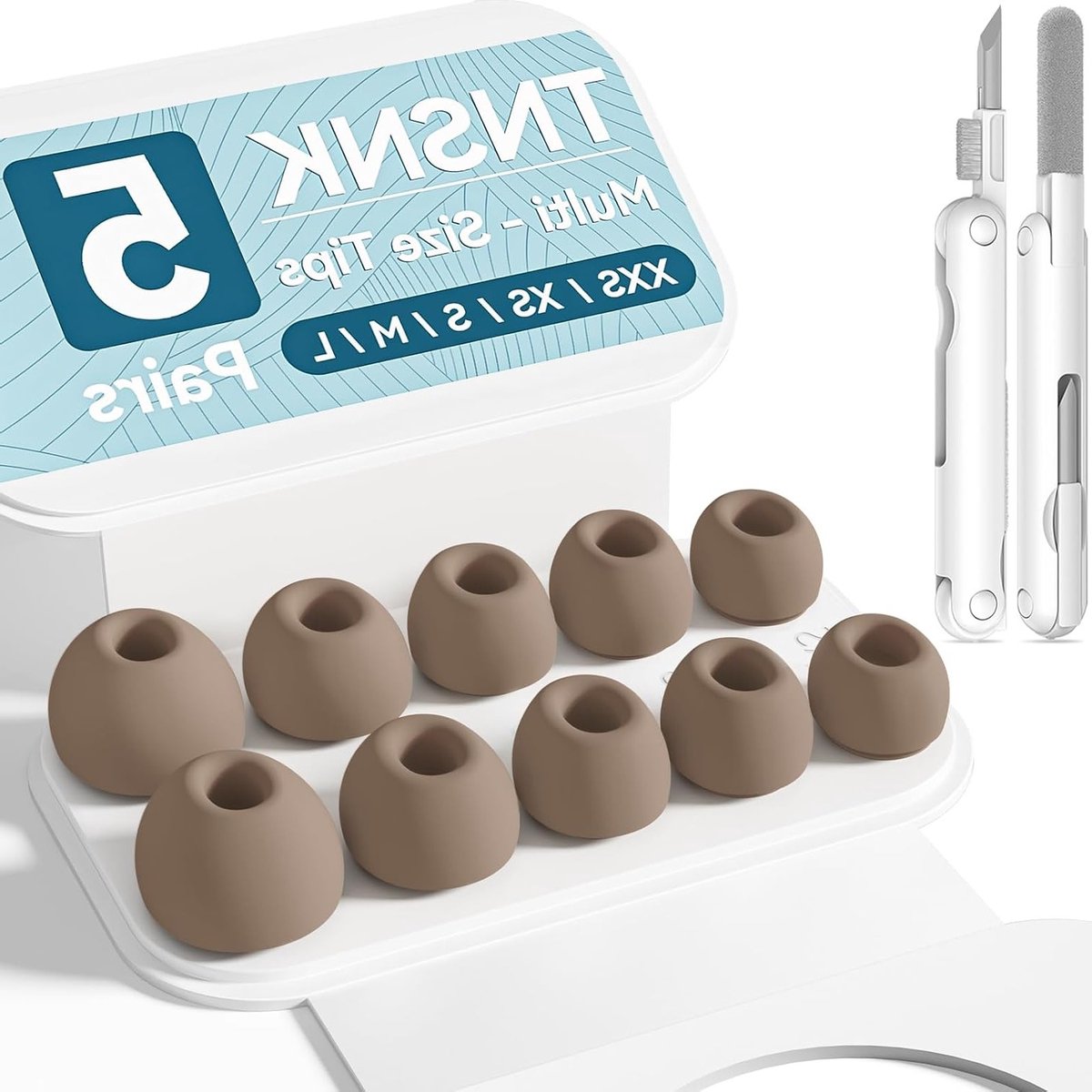 Vervangende Oordopjes voor AirPods Pro 3 Generatie met Reinigingskit en Organizer, Antislip Siliconen Tips, Lichtbruin, Comfortabel en Duurzaam, Geschikt voor XXS/XS/S/M/L
