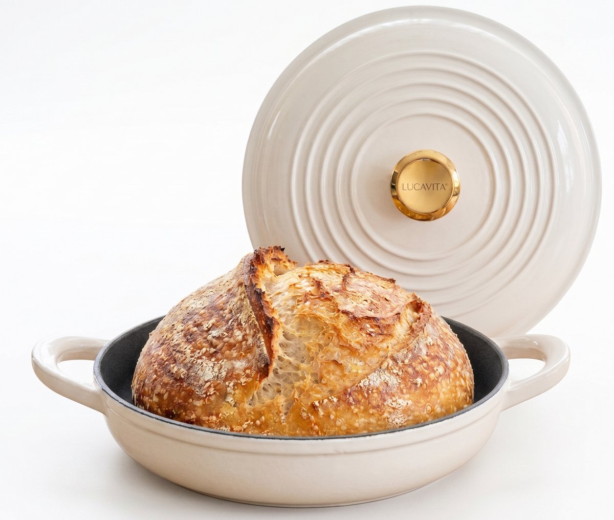LUCAVITA® Broodpan Gietijzer Emaille ⌀ 26cm - 5 Liter - Broodbakbol - Braadpan - Broodbakpan - Dutch Oven - Cast Iron - Inductie