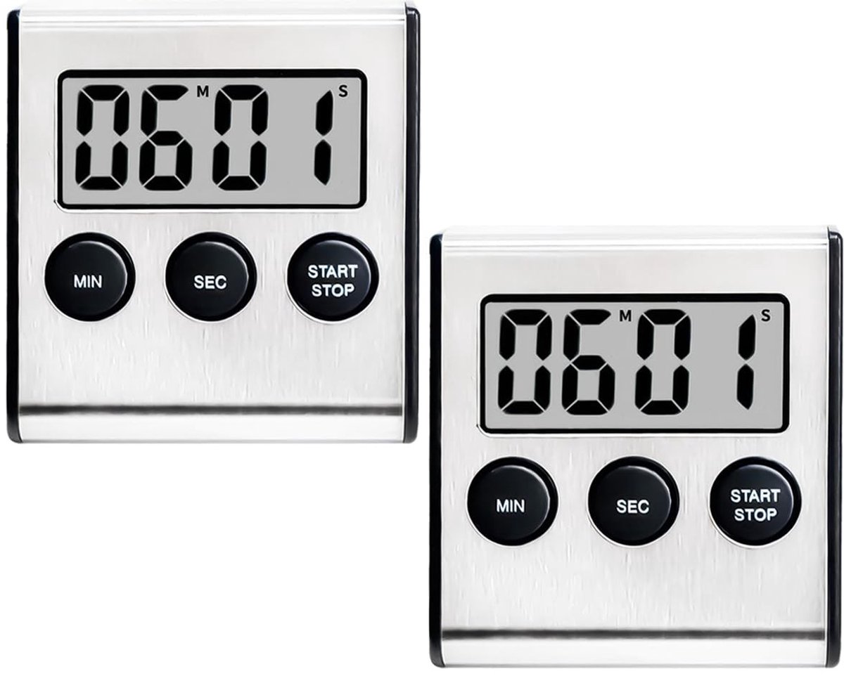 NTHProducts - Digitale Keuken Timer - Met Luid Alarm - Zilver - Magnetische Timer - 100 Minuten Countdown - Geschikt voor Koken, Leren